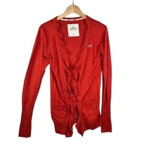 Hollister Y2K Open‎ Ruffle Cardigan size Medium Red